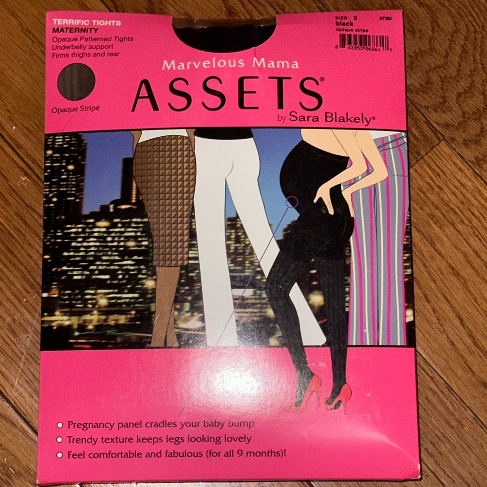Spanx Assets Maternity Black Opaque Stripe Tights Marvelous Mama Size 3